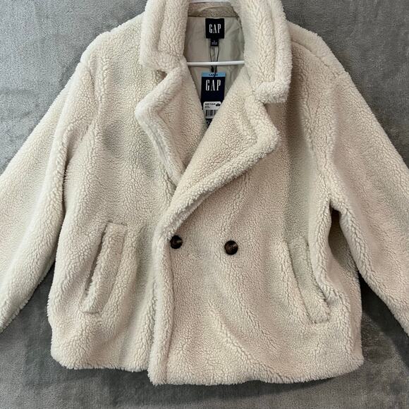 GAP Teddy Sherpa Coat Minimalist Cozy Winter Cream Fleece Quiet Luxury Large New - Picture 2 of 9